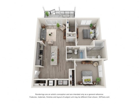 Floor plan for 2 beds, 2 baths, 1094 sqft